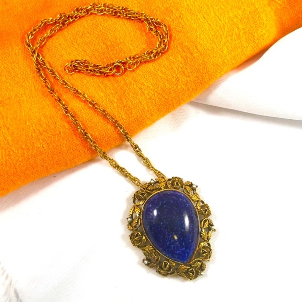 VINTAGE Cobalt “Lapis” Teardrop Pendant